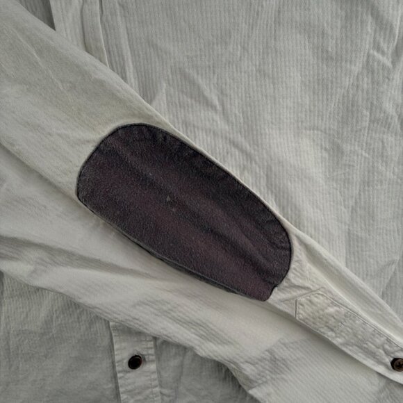 Massimo Dutti Men White Long Sleeve Button Up Shirt Elbow Patches Large Finest - Picture 10 of 16
